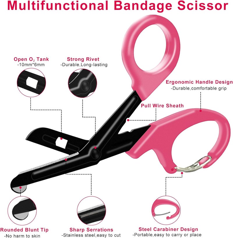 Opoway 2 Pack Trauma Shears for Nurses Bandage Scissors 7.5" Medical Scissors with Carabiner Fluoride Coated Non-Stick Blades Patented Stainless Steel Medical Shears for Doctors Nursing Students (Pink) - Image 2